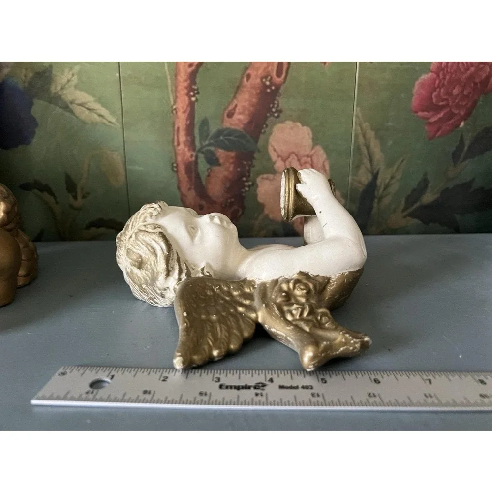 Vintage 90's Gold Painted Cherub Angel Figurines